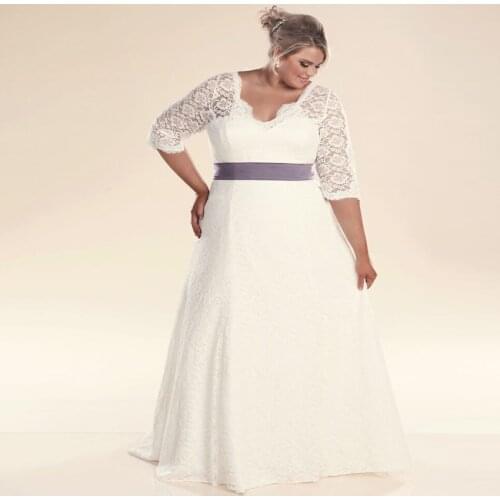 Sexy Wedding Dresses Three Quarter Sleeve Lace Vestidos de Novia Beaded Different Sashes Bridal Gown Plus Size Robe De Mariage
