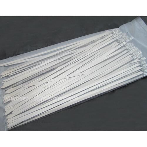 100pcs 4.6X300mm 11.8 Inches 304 Stainless Steel Cable Zip Ties Exhaust Wrap Coated Locking