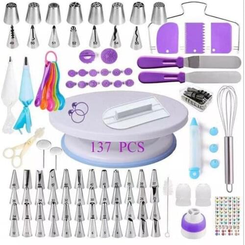 137pcs Cake Turntable Cake Decorating Tools Kit Rotary Table Baking Tool Piping Nozzle Piping Bag Set Baking Supplies Sets