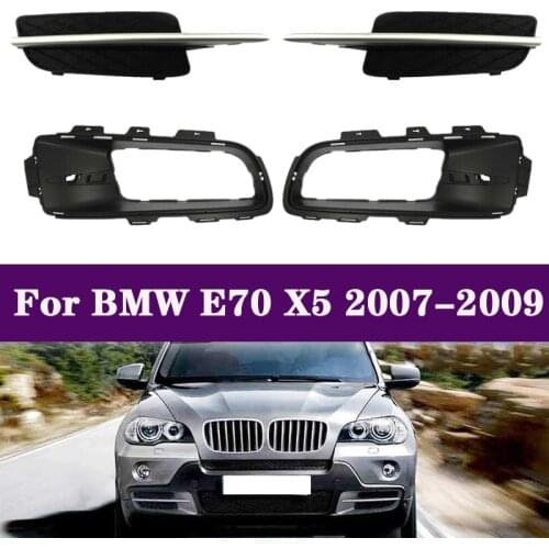 2PCS Fog Light Frame Fog Lamp Grille Cover & 2PCS Lower Grille Cover ABS + Chrome Trim For-BMW X5 E70 2007-2009 51117172450