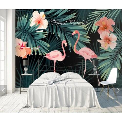 3D Tropical Flower Flamingo Wallpaper Mural for Living Room Bedroom Wall Decor Hand Painted Contact Paper Murals Wall Paper