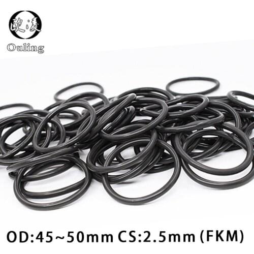 5PCS Fluorine rubber Ring Black FKM O ring Seal OD45/46/47/48/49/50*2.5mm Rubber O-Ring Seal Oil resistance Ring Gaskets Washer