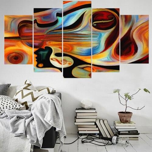 5 Pieces Wall Art Canvas Painting Melody Musical Shapes Abstract Poster Modern Home Decoration Living Room Modular Framework