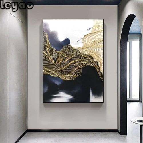 100% Handmade 5d Diamond Painting Abstract Solid Gold Thread Decorative Diamond Embroidery Living Room Dining Room Decor