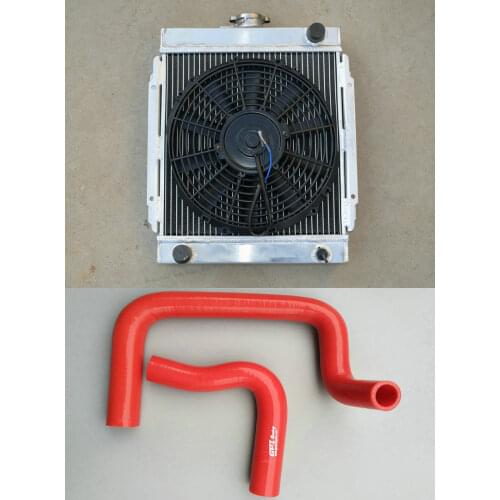 Aluminum Radiator & Silicone Hose For Nissan Datsun 1200 B110 120Y B210 1.2L A12 A12T I4 1970-1976 Manual & Shroud Fan 71 72 73