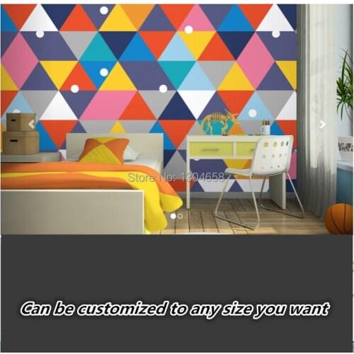 Free shipping custom large living room childrens room murals background wallpaper Colourful Geometry Mural Wallpaper silk cloth