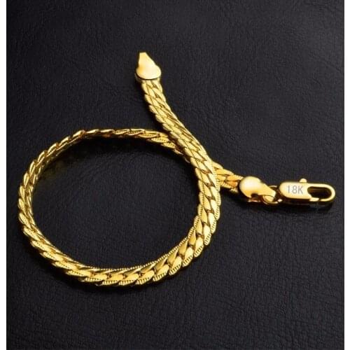 5MM 2 Colors Men Bracelet Vintage Curb Chain Bracelet Women Flat Snake Bone Bangles & Bracelets Jewelry