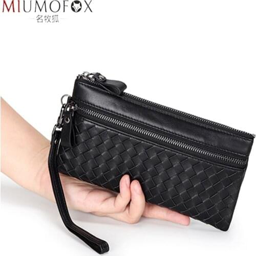 Brand Sheepskin Leather Women Clutch Bag Knitting Long Wallet Wristlet Design Slim Zipper Ladies Phone Coin Purses Dropshipping