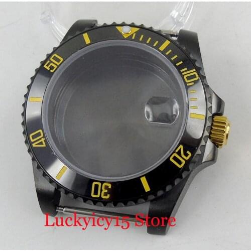 BLIGER 40mm Watch Case PVD Plated Case With Ceremic Bezel Sapphire Glass With Date Magnifier fit for MIYOTA Automatic Movement