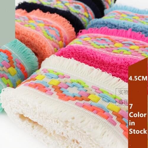 4.5CM color checkered jacquard lace DIY decorative headdress clothing collar silk ribs tassel ribbon national lace accessories