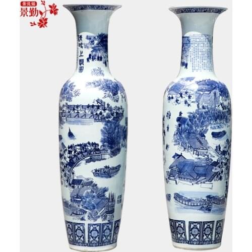 Jingdezhen ceramic floor to ceiling painting porcelain vase antique ornaments decorated living room