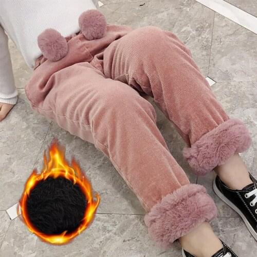 3 4 5 6 7 8 Y Girls Winter Pants Fashion Corduroy Plus Thick Velvet Kids Trousers Hairball Warm Children Pants 2019 New Arrival