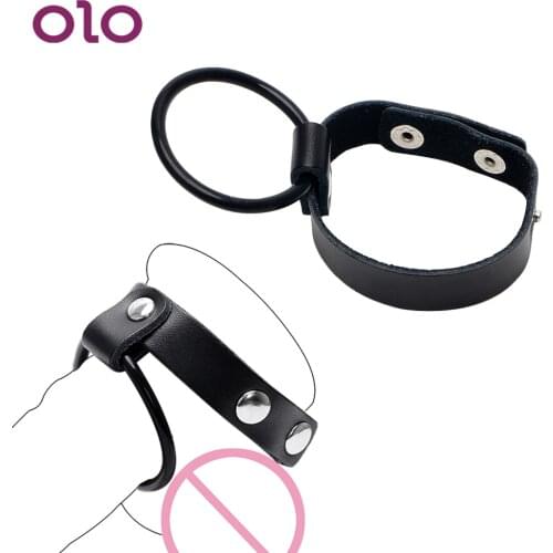 OLO Adjustable Cock Ring Scrotum Ring Silicone Leather Penis Rings Male Chastity Device Sex Toys for Men Male Erotic Toys