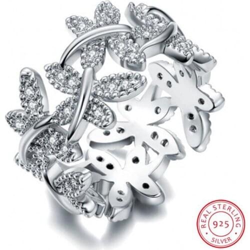 Size 5-10 Choucong 100% Pure 925 Sterling Silver Luxury Jewelry Butterfly Flower ring 5A CZ Women Wedding Band Finger Rings Gift
