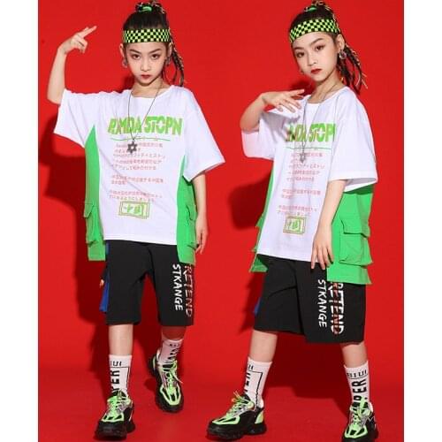 New Modern Dance Stage Performance Clothes For Kids T-Shirt Shorts Girls Jazz Dancewear Boys Hip Hop Suit Rave Outfits DWY5983