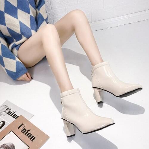 2020 Autumn and Winter New Woman Martin Boots Womens Short Boots Female Thick Heel Add Cotton and High Heels Botas Mujer W21-96