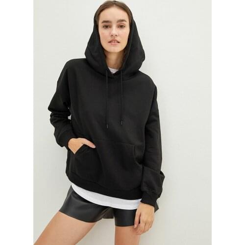 LCW CASUAL Hood Collar Straight Long-Sleeve Pocket Detail Women Sweatshirt Trend, cotton, polyester, style, fashion