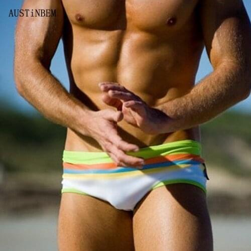 SD309 sexy vogue rainbow stripe swimwear men beach shorts men swimming brief men swimsuit sunga swim trunk short bathing suit