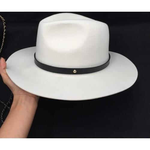 England in the spring and autumn winter new white wool hat with PU belt for women and men fedora