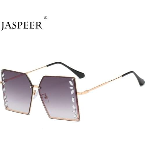 JASPEER Diamond Square Sunglasses Women Oversized Gradient Sun Glasses Men Shades UV400 Crystal Rhinestone Handmade Eyewear