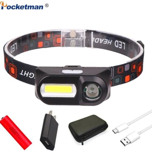 2500Lumen LED Headlamp USB Rechargeable COB Headlight Camping Waterproof Head lamp Fishing Head Flashlight Torch Light Use 18650