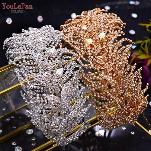 YouLaPan HP386 Handmade Bridal Headband Rhinestone Hair Tiara and Crown Women Alloy Leaf Bridal Headwear Wedding Accessories