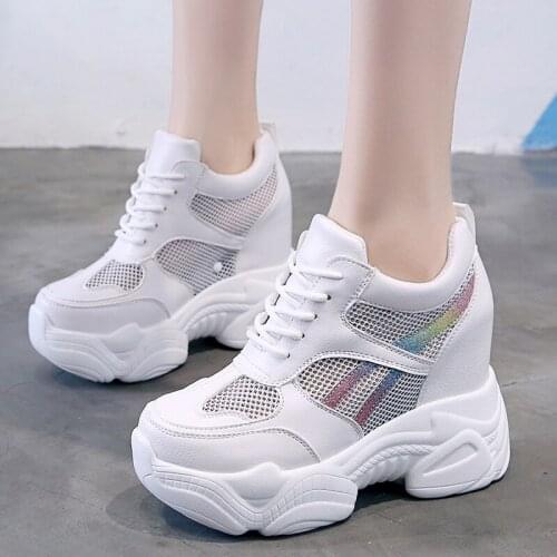 Size 34-39 Women White Sneakers Platform Shoes Woman Pumps Autumn Tennis Shoes Summer Heels Shoes Height Increasing 10CM