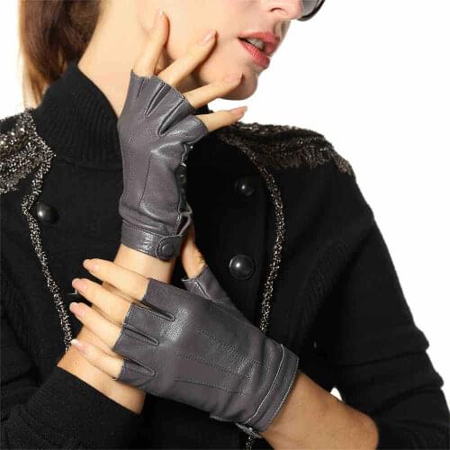 Genuine Leather Half Finger Women Gloves Solid Color Fashion Casual Elegant Lady Semi-Finger Sheepskin Glove L135NN