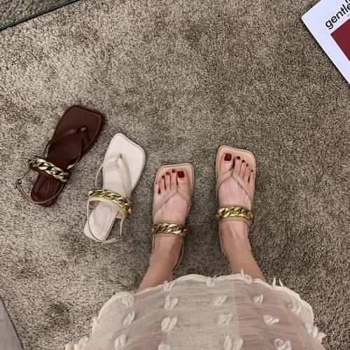 Outside Womens Sandals New Summer Flip Flops Gold Chain Beach Sandals Non Slip Slides Zapatillas Casa Mujer Sapatos Femininos