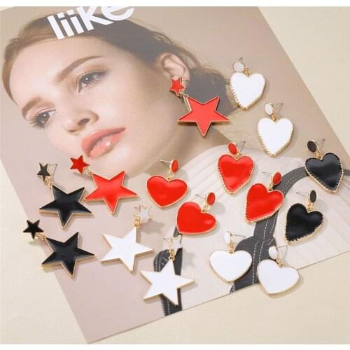 Bohemia Big Red Heart Earrings for Women 2020 Vintage Enamel Gold Color Round Dangle Hanging Earrings Statement kolczyki Jewelry