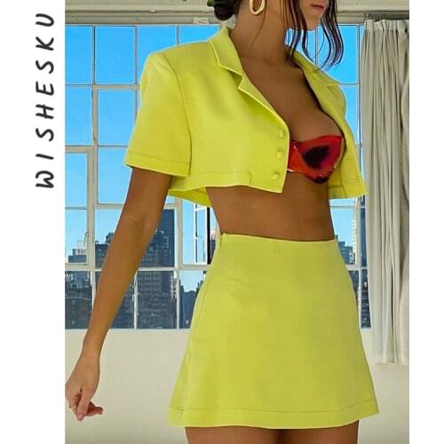 Women 2 Piece Set Single Breasted Short Sleeve Blazer Jacket Suit+High Waisted Mini Skirts 2021 Summer Nightclub Elegant Outfits