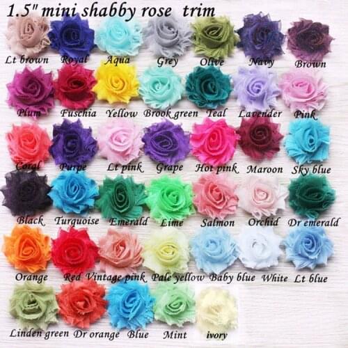 1.5" mini shabby flowers 60 yards/ lots, shabby chiffon flower for headwear hair accessories ( 40 colors for selection)
