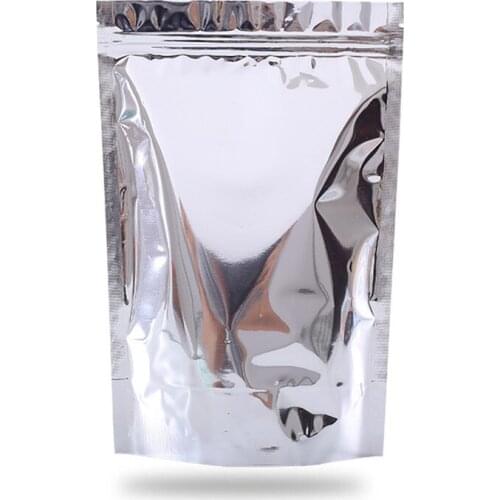 1000Pcs/Lot Reusable Stand Up Aluminium Ziplock Bags Silver Foil Plastic Sugar Pouches Zipper Resealable Food Sachet Nuts Bag