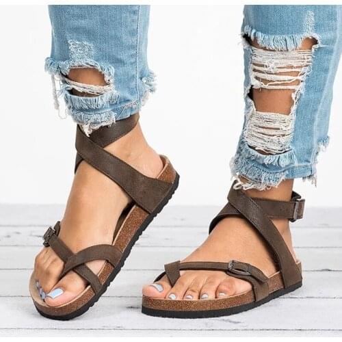 Women Sandals 2020 New Women Summer Sandals Plus Size 43 Leather Flat Sandals Female Flip Flop Casual Beach Shoes Ladies