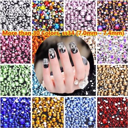 288pcs/bag 30 Colors piedras Nails Cristal ss34 Rhinestones Non Hotfix Flatback Crystal Nail strass steentjes swarovsky nails