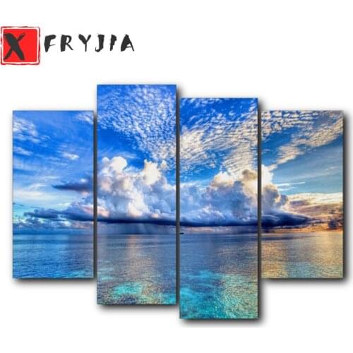 4pcs 5D DIY Diamond Painting Modern landscape ocean sunrise cross stitch full square/round diamond embroidery mosaic painting