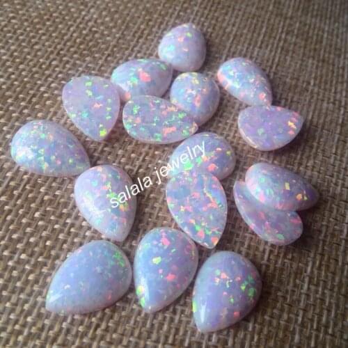 50pcs/lot Free Shipping 10x12mm OP17 Synthetic Pear Snow White Fire Opal Pear Cabochon Fire Opal Stone Price for Body Jewelry