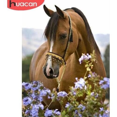 HUACAN Diamond Painting Full Drill Horse Mosaic Animal Home Decor Square/round Embroidery Flower Crystal Gift