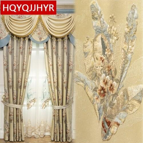 European royal luxury 3D jacquard blackout curtains for living room windows high quality embroidered Voile Curtain for bedroom