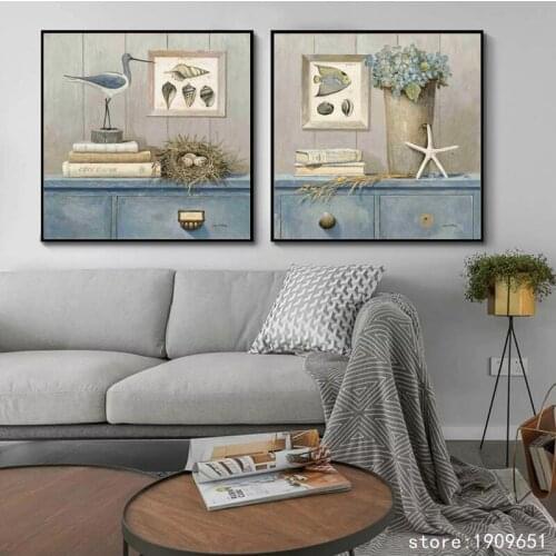 Cotton no frame Mediterranean blue flowers canvas printings oil painting printed on cotton home wall art decoration pictures