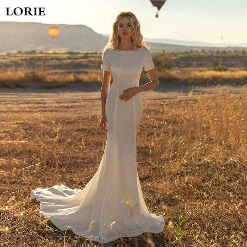 LORIE Lace Mermaid Wedding Dress Short Sleeve Bride Dresses Backless Wedding Party Gowns Plus Size