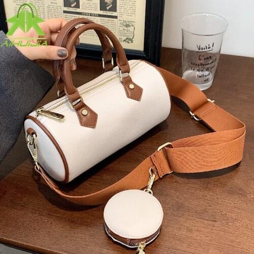 Fashion Color Contrast Women Shoulder Bags Designer Wide Strap Messenger Bags Luxury Pu Leather Crossbody Bucket Bag 2 Bag Set