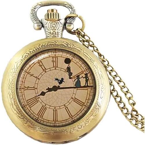 Man Inspired US Movie Peter pan time watch Necklace brass Steel Pocket watch steampunk Jewelry Gift women new chain toy mens