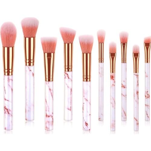 10Pcs Crystal Pink Transparent Handle Marble Gold Tube Eye Makeup Brush Set Blooming Outline Tool To Create A Refined Look #LR1