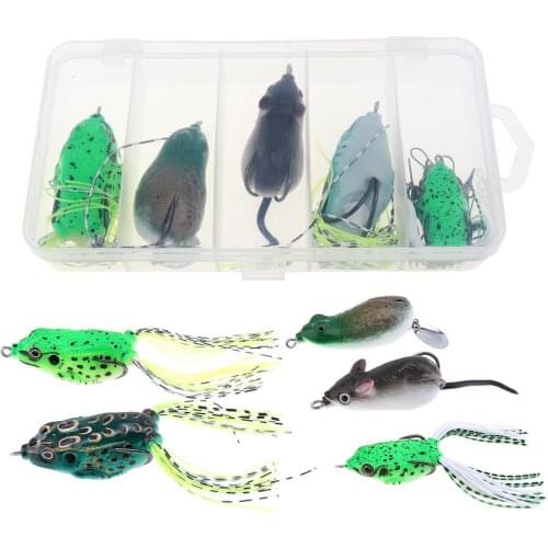 Fishing Lures Suit Contain 5pcs High Simulation Frog & Rat Baits+2pcs Wire Line+5pcs "B" Type Pin +1 Durable Lure Box