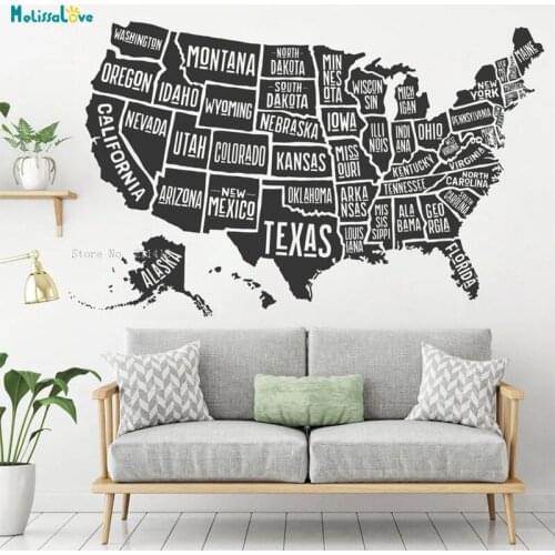 America Map Wall Sticker Each State Name Is Marked Home Decor Office Removable Custom Color Vinyl Art Murals Gift YT2394
