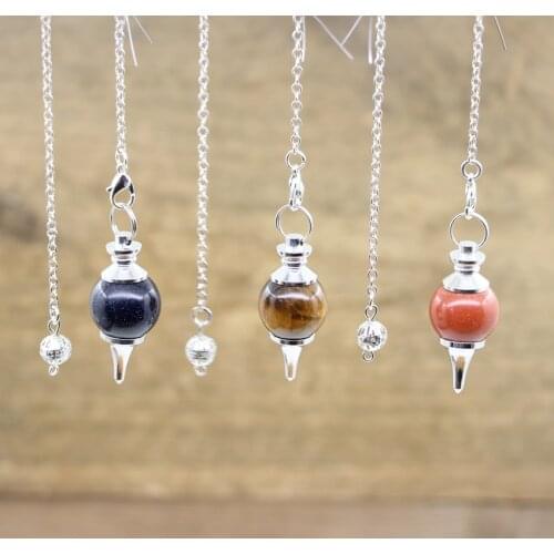 Natural stone Radiesthesia Pendulum for Dowsing Spiritual Divination Wicca Healing Crystal Cone Pendule Chain Jewelry,QC6011