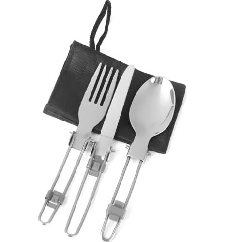 Stainless Steel Outdoor Camping Hiking Picnic Foldable Fork Spoon Tableware for Travelling BBQ Multi-Function Tools Silver