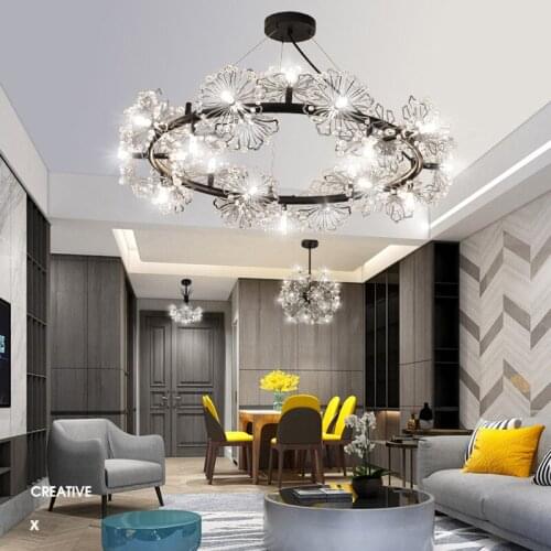Nordic Dandelion Crystal Led Chandelier Flower Stainless Steel Lamps Shop Decoration Living Room Bedroom Ring Pendant Lights