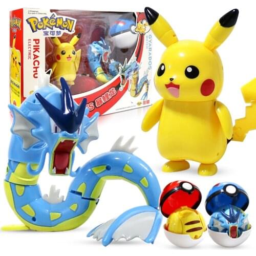 Original Pokemon Figure Elf Ball Model Pikachu Gyarados Two-in-one Action Figure Toy A Birthday Present for Children